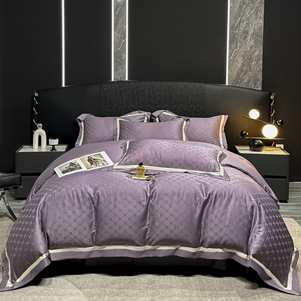 91家纺网 家纺一手货源 找家纺 2024新款轻奢双拼角全棉提花四件套 梵雅-葡萄紫