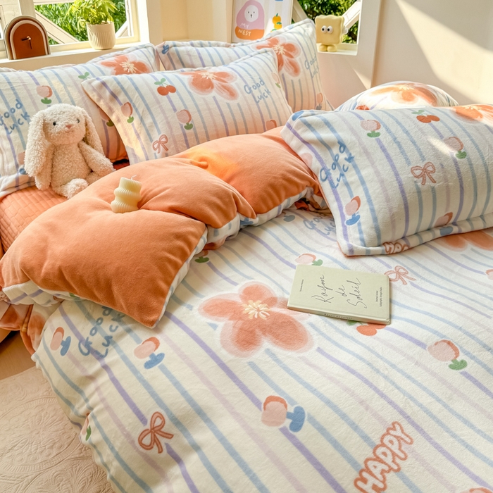 91家纺网 家纺一手货源 找家纺 梦可莱家居 2024秋冬牛奶绒韩系ins印花床盖四件套 梦话