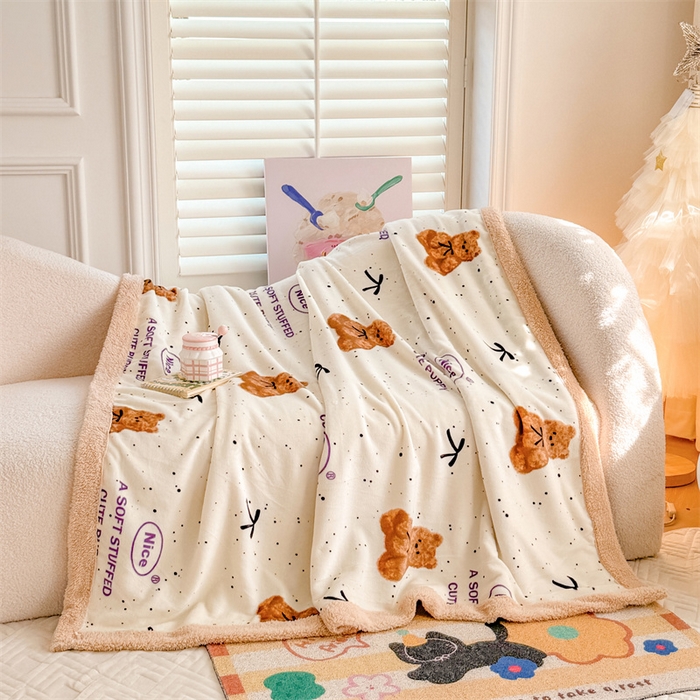 91家纺网 家纺一手货源 找家纺 我心家纺 2024新款高克重羊羔绒毛毯毯子 绅士小熊