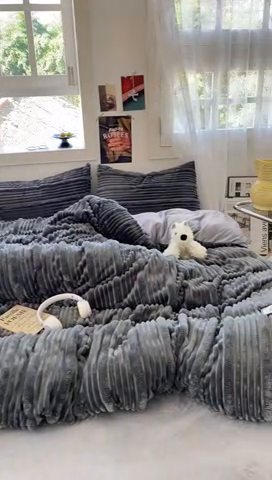 91家纺网 家纺一手货源 找家纺 2025新款秋冬澳密绒保暖四件套-雪瑞系列 雪瑞-深灰