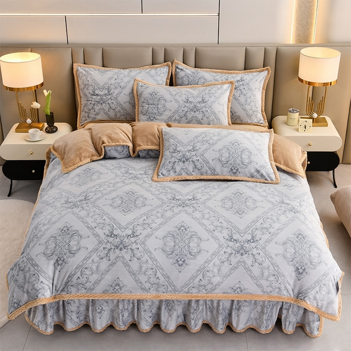 91家纺网 家纺一手货源 找家纺 星窝 2025新款直播9斤高克重冰岛臻棉绒印花牛奶绒四件套（控价标准不低于139）初遇灰