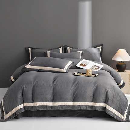 91家纺网 家纺一手货源 找家纺 网客家纺 2024新款minmin牛奶绒刺绣四件套 minmin-金典灰