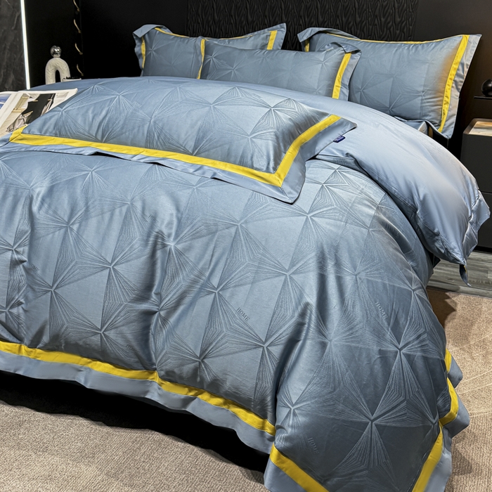 91家纺网 家纺一手货源 找家纺 2024新款轻奢双拼角全棉提花四件套 格拉斯-月光兰