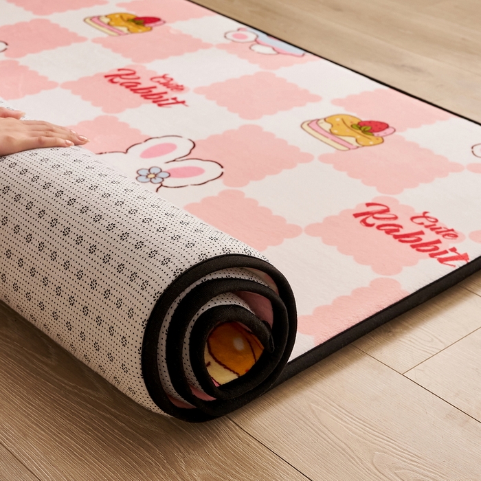 91家纺网 家纺一手货源 找家纺 2024新款高克重牛奶绒海绵地垫 可爱兔兔