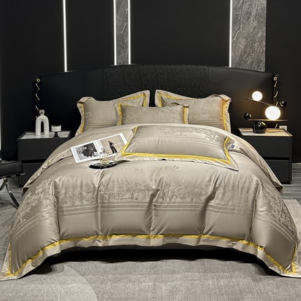 2024新款轻奢双拼角全棉提花四件套 卡格洛-卡其