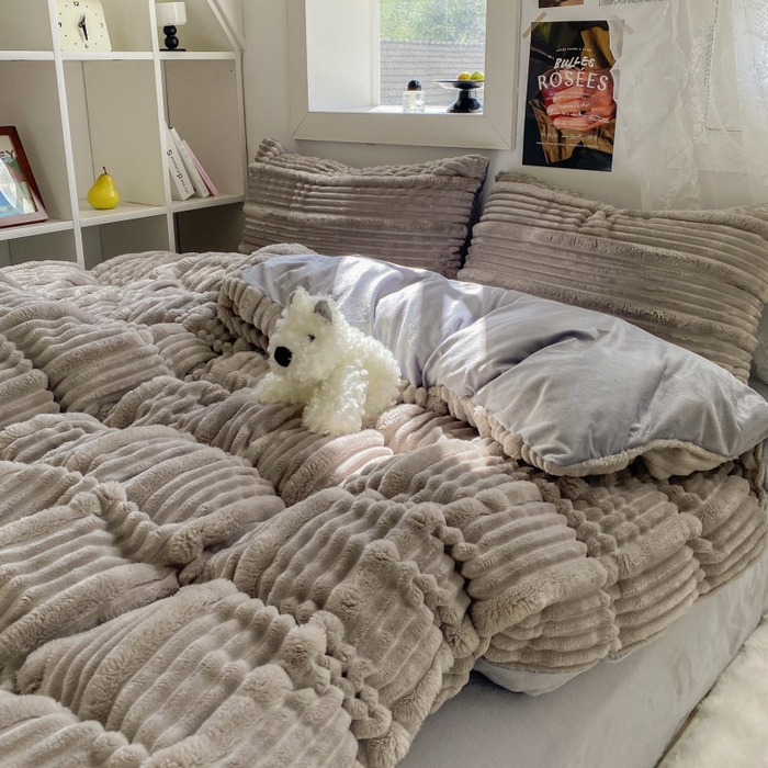 91家纺网 家纺一手货源 找家纺 2025新款秋冬澳密绒保暖四件套-雪瑞系列 雪瑞-灰色