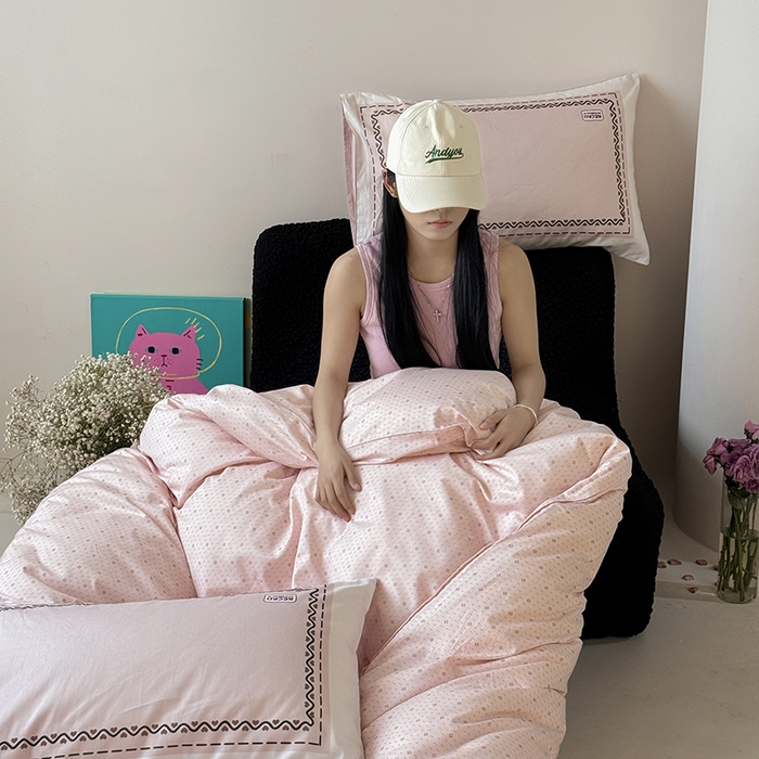 91家纺网 家纺一手货源 找家纺 2024新款全棉13370数码印花四件套-塔可可系列第一组 塔可可粉