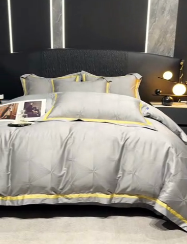 91家纺网 家纺一手货源 找家纺 2024新款轻奢双拼角全棉提花四件套 格拉斯-黎明灰