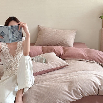 2024新款全棉水洗提花工艺四件套-时光巴黎 时光红条