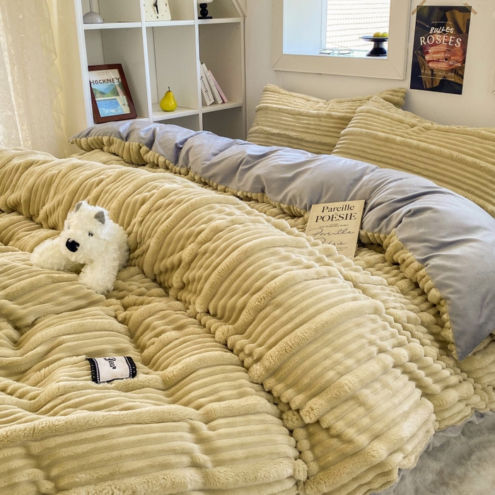 91家纺网 家纺一手货源 找家纺 2025新款秋冬澳密绒保暖四件套-雪瑞系列 雪瑞-浅咖