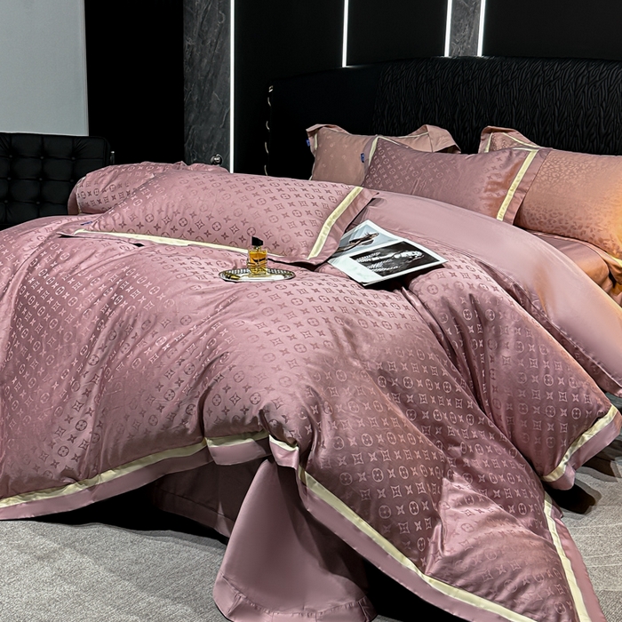 91家纺网 家纺一手货源 找家纺 2024新款轻奢双拼角全棉提花四件套 遇见经典-梅子粉