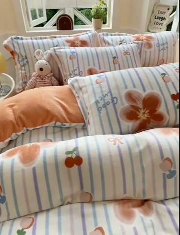 91家纺网 家纺一手货源 找家纺 梦可莱家居 2024秋冬牛奶绒韩系ins印花床盖四件套 梦话