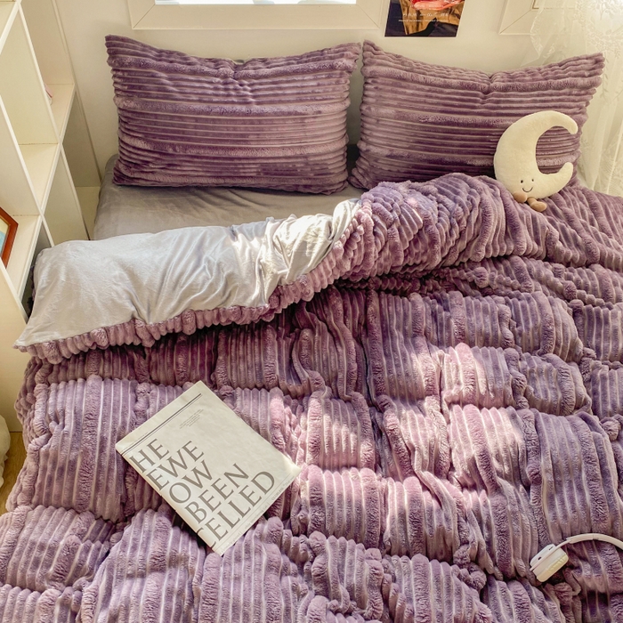 91家纺网 家纺一手货源 找家纺 2025新款秋冬澳密绒保暖四件套-雪瑞系列 雪瑞-紫色