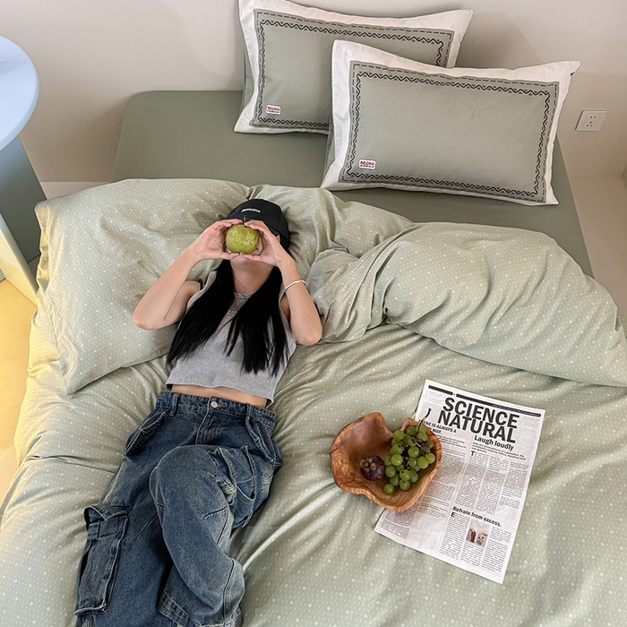 91家纺网 家纺一手货源 找家纺 2024新款全棉13370数码印花四件套-塔可可系列第一组 塔可可绿