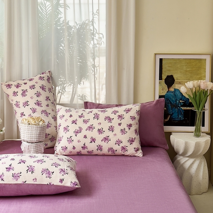 91家纺网 家纺一手货源 找家纺 美派工厂店 2024新款牛奶绒印花四件套 小紫花