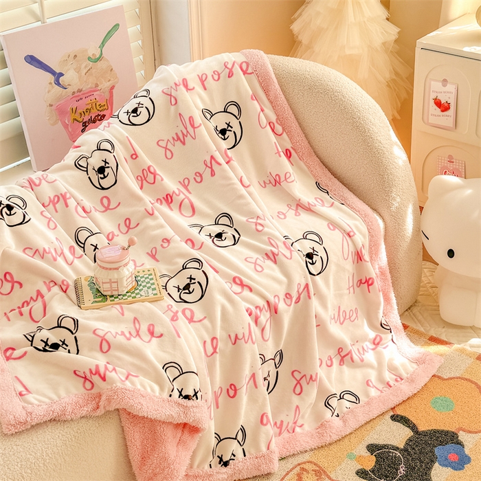 91家纺网 家纺一手货源 找家纺 我心家纺 2024新款高克重羊羔绒毛毯毯子 俏皮熊