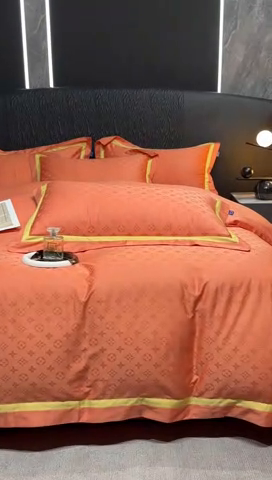 91家纺网 家纺一手货源 找家纺 2024新款轻奢双拼角全棉提花四件套 遇见经典-活力橙