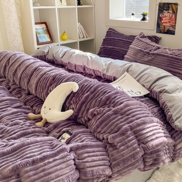 91家纺网 家纺一手货源 找家纺 2025新款秋冬澳密绒保暖四件套-雪瑞系列 雪瑞-紫色