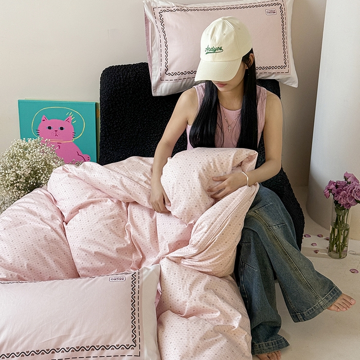 91家纺网 家纺一手货源 找家纺 2024新款全棉13370数码印花四件套-塔可可系列第一组 塔可可粉