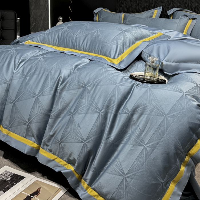 91家纺网 家纺一手货源 找家纺 2024新款轻奢双拼角全棉提花四件套 格拉斯-月光兰