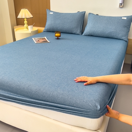 铭宣家居 2024新款全棉色织磨毛床笠三件套 牛仔蓝