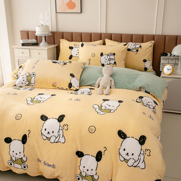 91家纺网 家纺一手货源 找家纺 乐居坊 2024新款高克重牛奶绒印花保暖四件套 调皮狗