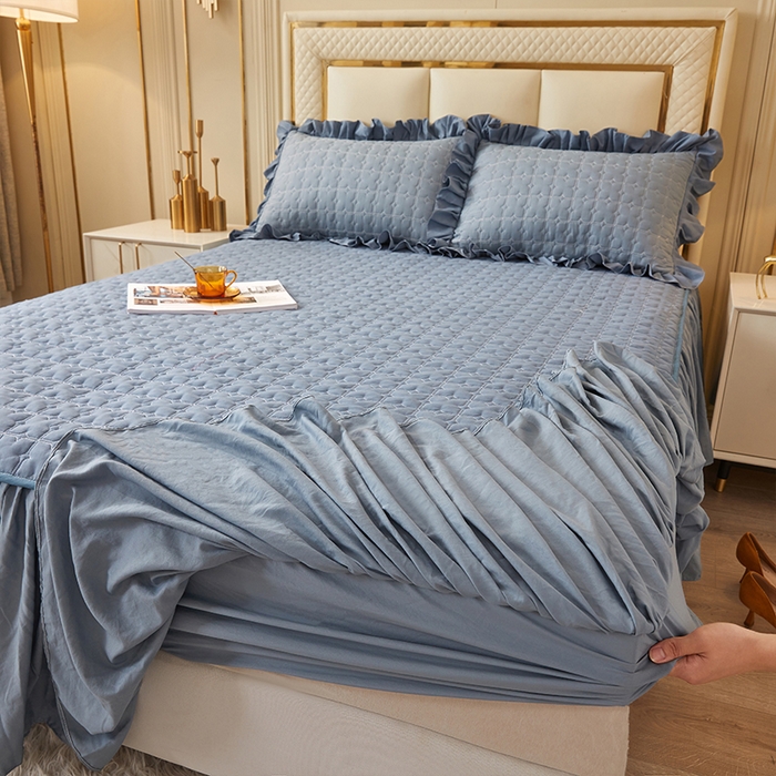 91家纺网 家纺一手货源 找家纺 （总）锦逸家居 2024新款可拆卸包边夹棉磨毛花边两用床裙床笠两用-优雅