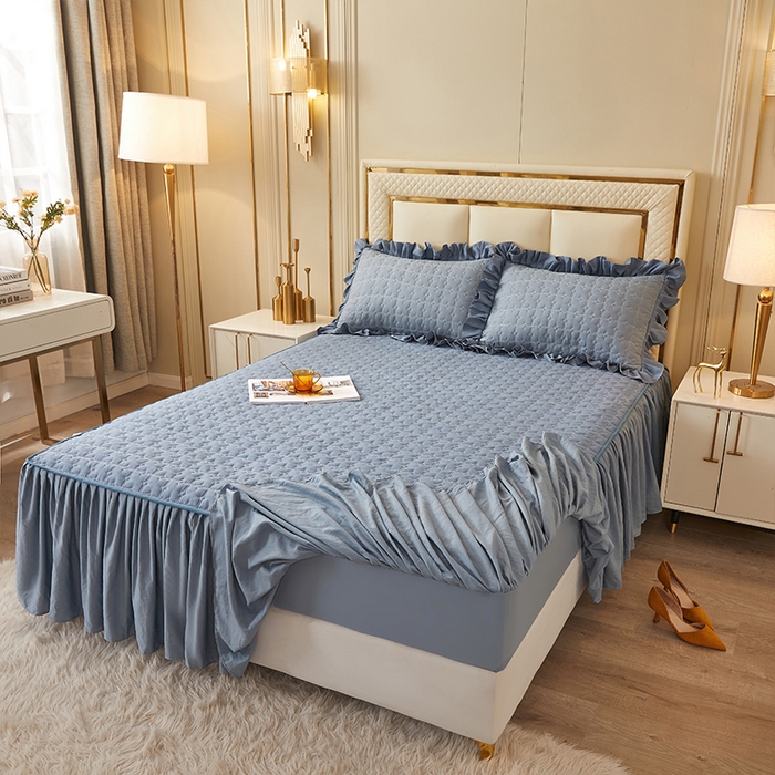 91家纺网 家纺一手货源 找家纺 （总）锦逸家居 2024新款可拆卸包边夹棉磨毛花边两用床裙床笠两用-优雅