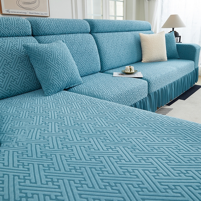 91家纺网 家纺一手货源 找家纺 （总）2024新款加厚高弹拉花绒全包防尘沙发套罩-清韵系列