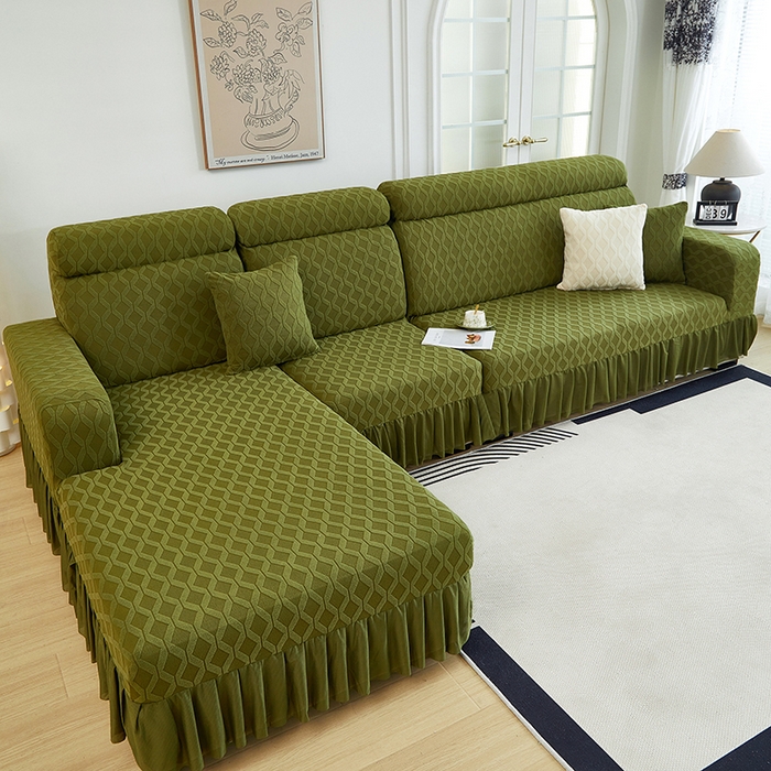 91家纺网 家纺一手货源 找家纺 （总）2024新款加厚高弹拉花绒全包防尘沙发套罩-菱形格系列