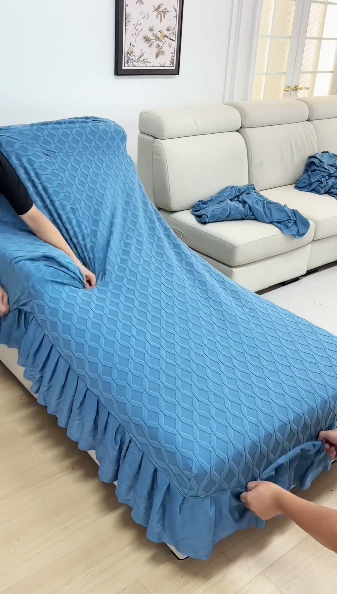 91家纺网 家纺一手货源 找家纺 （总）2024新款加厚高弹拉花绒全包防尘沙发套罩-菱形格系列