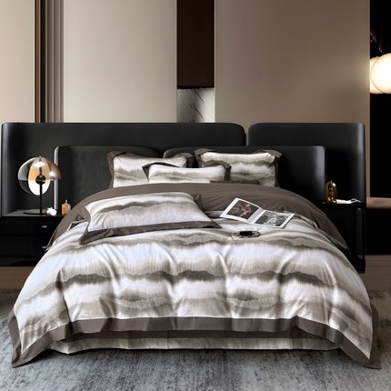 朵希曼 2026新款全棉大宽边拼角磨毛四件套 一生之水