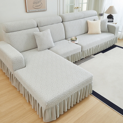 91家纺网 家纺一手货源 找家纺 2024新款加厚高弹拉花绒全包防尘沙发套罩-清韵系列 银灰
