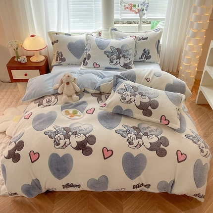 妖妖家纺 2024新款加厚雪花绒印花单品三件套四件套 亲亲米妮