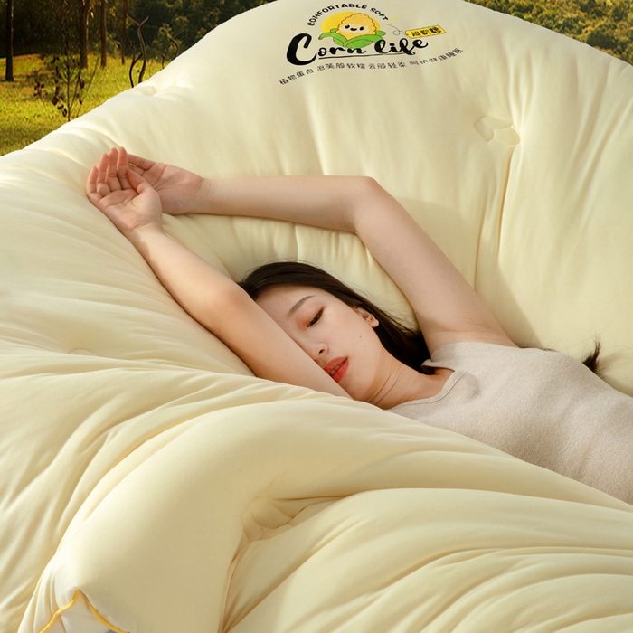 91家纺网 家纺一手货源 找家纺 慕尚家纺 2025新款玉米纤维针织棉被 玉米黄