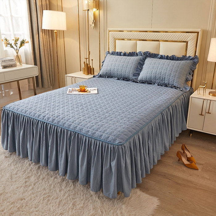 91家纺网 家纺一手货源 找家纺 （总）锦逸家居 2024新款可拆卸包边夹棉磨毛花边两用床裙床笠两用-优雅