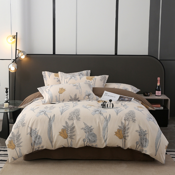 91家纺网 家纺一手货源 找家纺 大吉  2024新款加厚喷气全棉磨毛被套 花叶