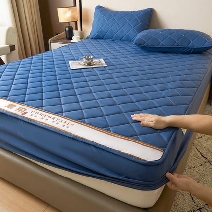 91家纺网 家纺一手货源 找家纺 福来临家纺 2025新款A类亲肤夹棉床笠-素染 素染-宾利蓝