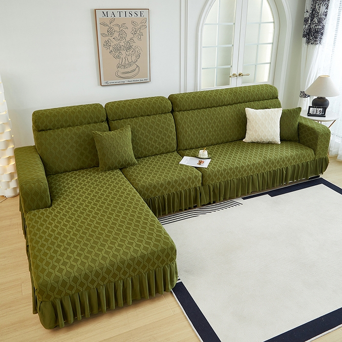 91家纺网 家纺一手货源 找家纺 （总）2024新款加厚高弹拉花绒全包防尘沙发套罩-菱形格系列