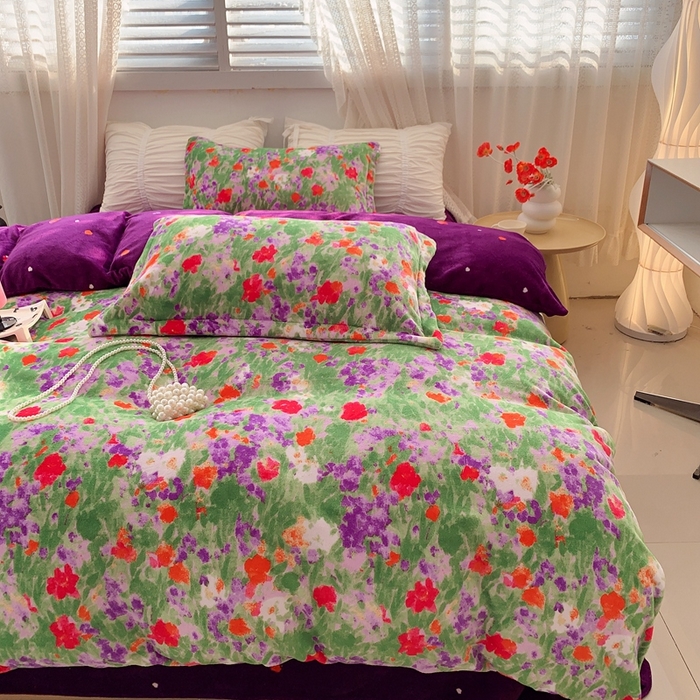 91家纺网 家纺一手货源 找家纺 莱豫家纺 2024新款牛奶绒印花四件套 绿野仙踪紫