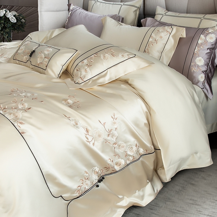 91家纺网 家纺一手货源 找家纺 （总）2024新款亲肤舒适时尚轻奢四件套--幸福里-奶昔白