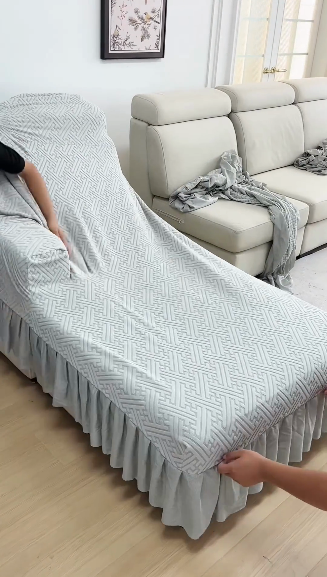 91家纺网 家纺一手货源 找家纺 （总）2024新款加厚高弹拉花绒全包防尘沙发套罩-清韵系列