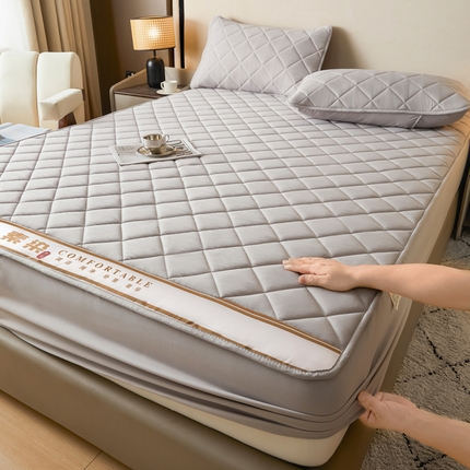 91家纺网 家纺一手货源 找家纺 福来临家纺 2025新款A类亲肤夹棉床笠-素染 素染-浅灰