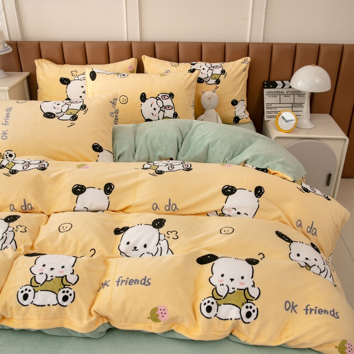 91家纺网 家纺一手货源 找家纺 乐居坊 2024新款高克重牛奶绒印花保暖四件套 调皮狗