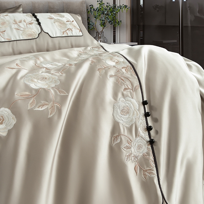 91家纺网 家纺一手货源 找家纺 （总）2024新款亲肤舒适时尚轻奢四件套--幸福里-香槟色