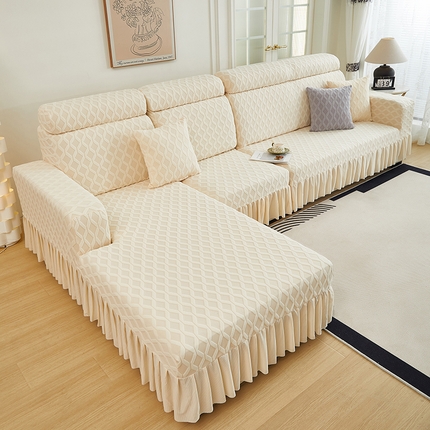91家纺网 家纺一手货源 找家纺 （总）2024新款加厚高弹拉花绒全包防尘沙发套罩-菱形格系列