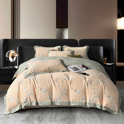 91家纺网 家纺一手货源 找家纺 （总）朵希曼 2025新款全棉大宽边拼角磨毛四件套