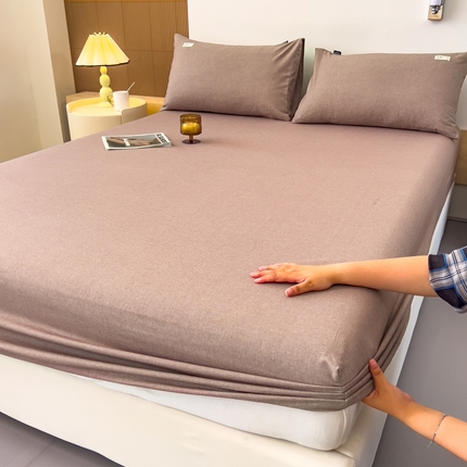 铭宣家居 2024新款全棉色织磨毛床笠三件套 红咖