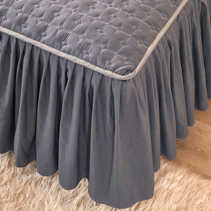 91家纺网 家纺一手货源 找家纺 锦逸家居 2024新款可拆卸包边夹棉磨毛花边两用床裙床笠两用-优雅 优雅-高级灰