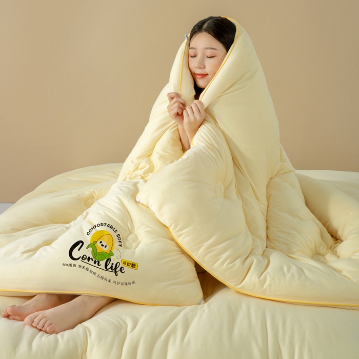 91家纺网 家纺一手货源 找家纺 慕尚家纺 2025新款玉米纤维针织棉被 玉米黄